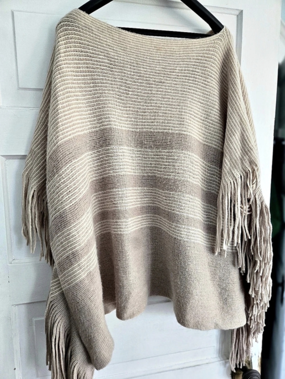 Gentle Fawn Fringe Poncho in Beige